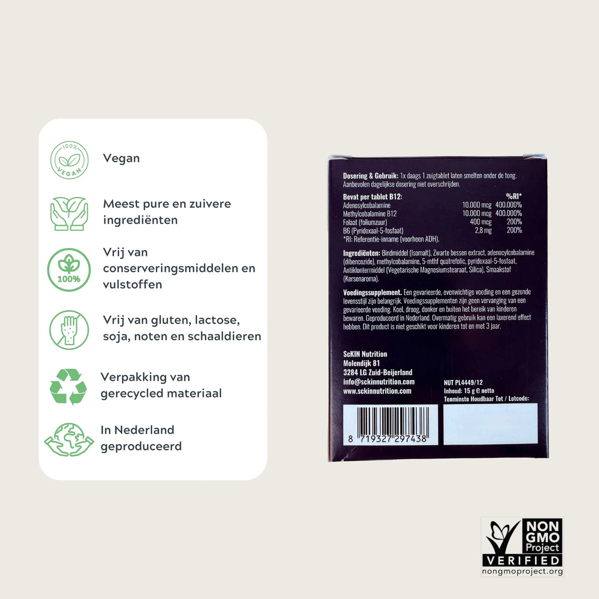 ScKIN B12+ Zuigtabletten – Biologisch actieve vitamine B12 voor energie en concentratie